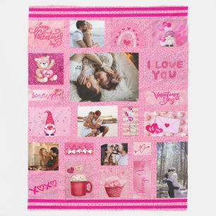 Custom Love Collage with 6 Photos Pink Fleece Blanket