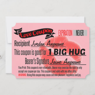 CUSTOM Love Coupon for One BIG HUG