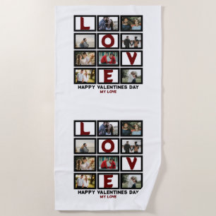 Custom Love Happy Valentines Day 8 Photo Collage Beach Towel