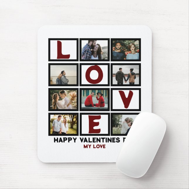 Custom Love Happy Valentines Day 8 Photo Collage Mouse Pad (With Mouse)