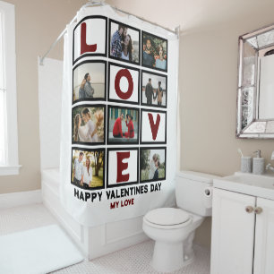 Custom Love Happy Valentines Day 8 Photo Collage Shower Curtain
