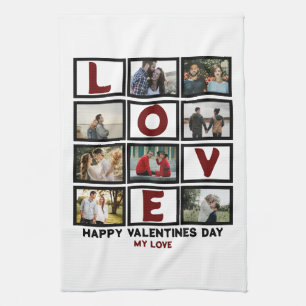 Custom Love Happy Valentines Day 8 Photo Collage Tea Towel