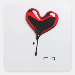 custom love heart monogram name modern minimal square sticker
