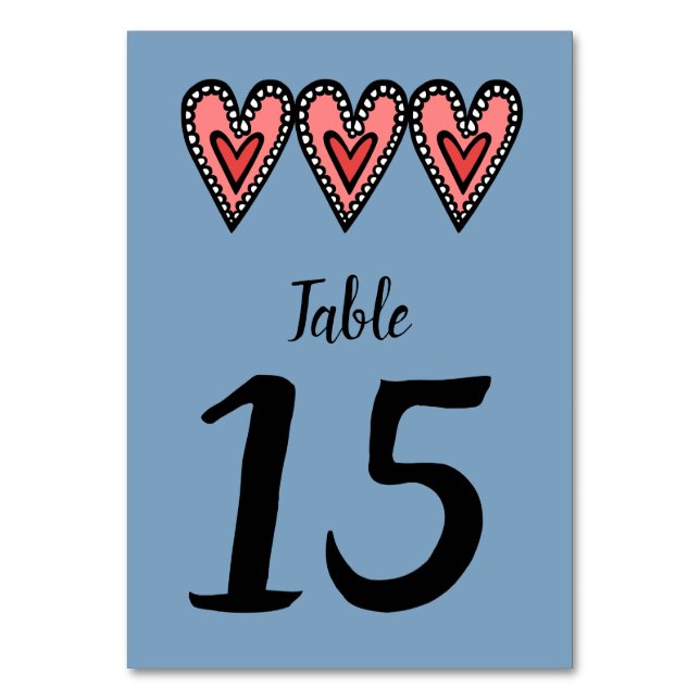 Custom Love Heart Wedding Table Number (Front)