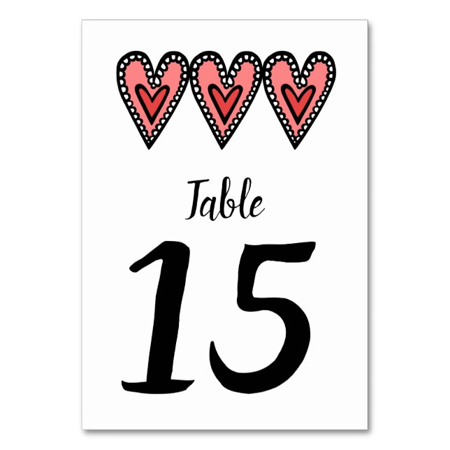 Custom Love Heart Wedding Table Number (Front)