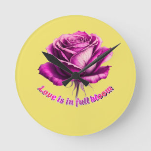 Custom Love In Full Bloom Rose Valentine Gift Round Clock