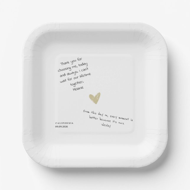 Custom Love Note Handwritten Typo-Personal Wedding Paper Plate (Front)