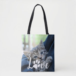 Custom Love Paw Cat Lover Pet Photo Tote Bag