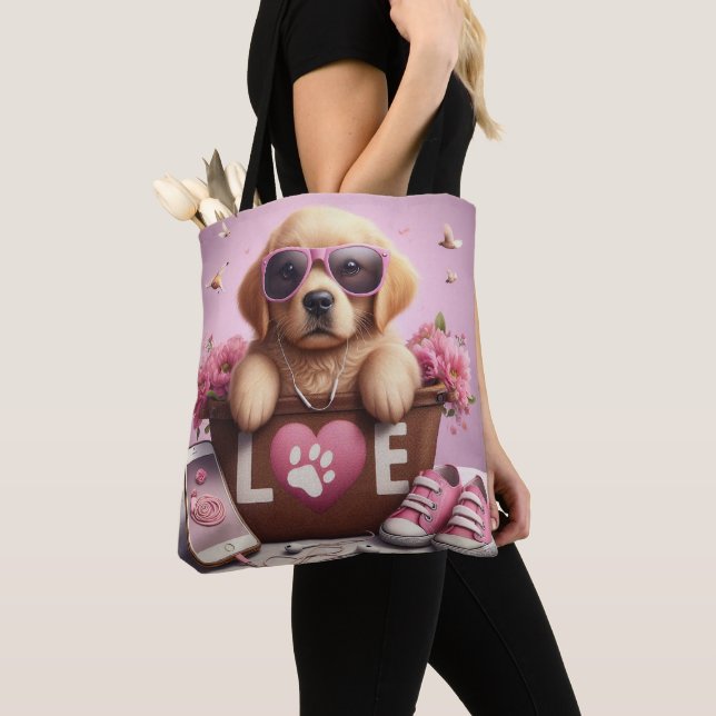 Custom LOVE Paw Print Dog Lover Pet Photo Tote Bag (Close Up)