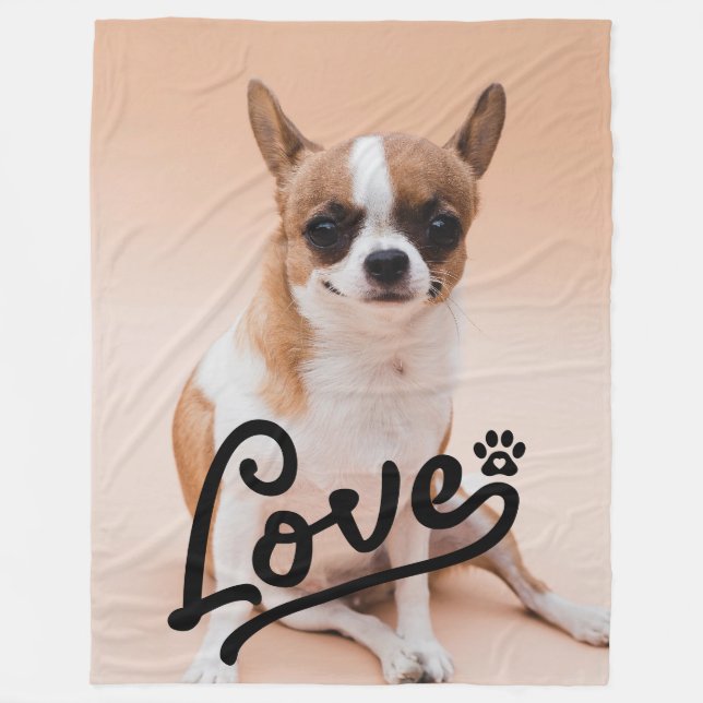 Custom Love Paw Print Dog Lover Photo Black Fleece Blanket (Front)
