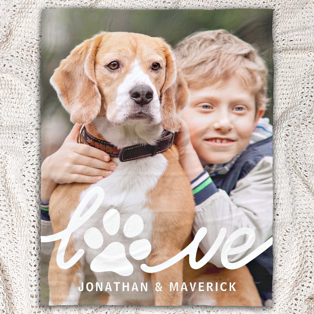 Custom LOVE Paw Print Personalized Dog Lover Fleece Blanket (Creator Uploaded)