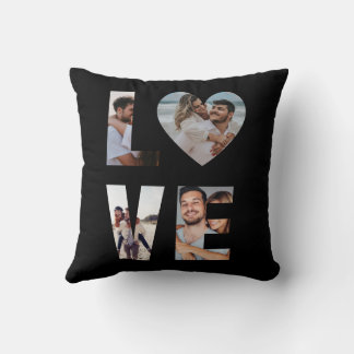 Custom LOVE Photo Collage Black Cushion