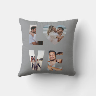 Custom LOVE Photo Collage Grey Cushion
