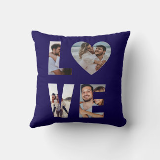 Custom LOVE Photo Collage Navy Blue Cushion