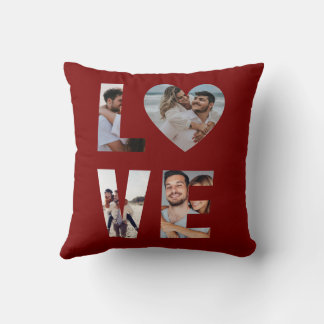 Custom LOVE Photo Collage Red Cushion