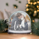 Custom Love Script Photo Snow Globe with Initials<br><div class="desc">Commemorate your most special moments with this “Love” custom photo snow globe with initials by Redwood & Vine Design Co. Designed with flowing script lettering and a personalised initials detail, this globe beautifully highlights your favourite couple’s photo. Perfect for weddings, anniversaries, Valentine’s Day, or as a thoughtful holiday gift, it’s...</div>