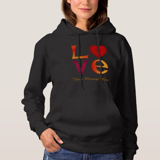 Custom LOVE Square Lettering Red & Yellow on dark Hoodie (Front)