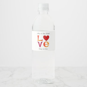 Custom LOVE Square Wedding Date Celebration Date Water Bottle Label