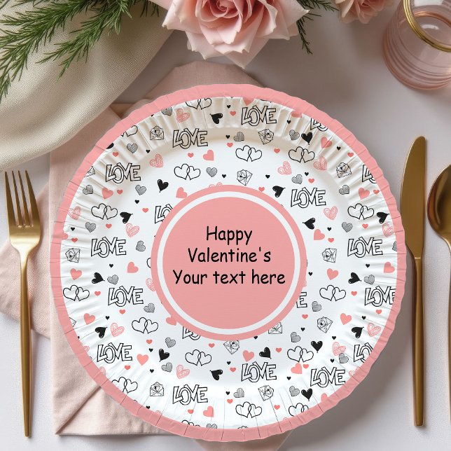 Custom Love Text Hearts Hand Drawn Valentine Plate (Custom Love Text Hearts Hand Drawn Valentine Plates

)