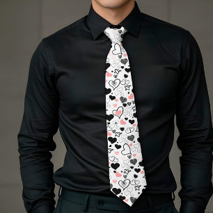 Custom Love Tie Pink Black Heart Sketch