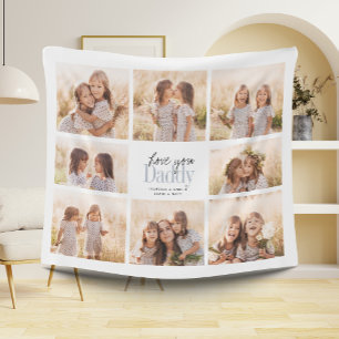 Custom Love You Daddy Fathers Day Photo Collage Fleece Blanket