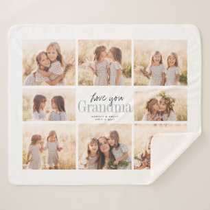Custom Love You Grandma Grandkids Photo Collage Sherpa Blanket