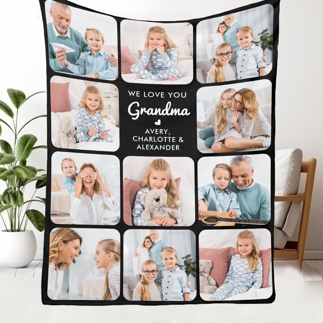 Custom Love You Grandma Modern 11 Photo Collage Fleece Blanket (Creator Uploaded)