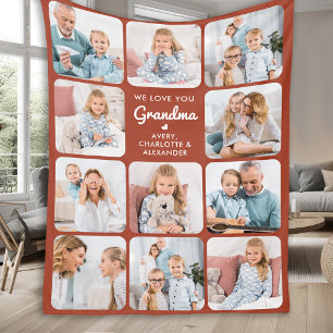Custom Love You Grandma Modern Terracotta 11 Photo Fleece Blanket