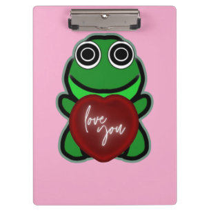 Custom Love You Kawaii Frog Heart Gift Clipboard