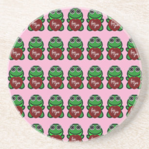 Custom Love You Kawaii Frog Heart Gift Coaster