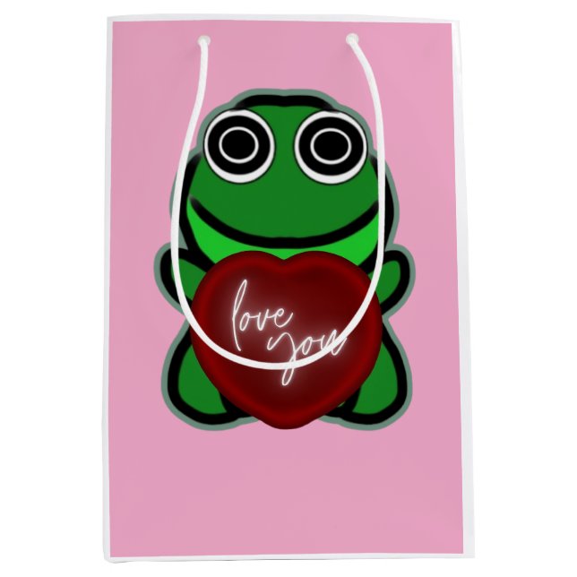 Custom Love You Kawaii Frog Heart Gift Medium Gift Bag (Front)