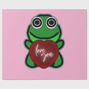 Custom Love You Kawaii Frog Heart Gift Wrapping Paper