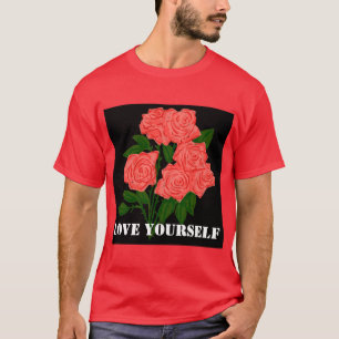 Custom Love Yourself Text Red Basic Dark T-Shirt 