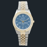 Custom lovers name monogram Personalized blue Watch<br><div class="desc">Personalized watch with the name of the lover, the initial of the monogram Create your own custom brand luxury watch luxury elegant couple Monogram Watch. Timeless elegant watch dial design with fine indexes. Add your own custom monogram, custom name, designer name, initials, year of birth, logo, icon, photo image, etc....</div>