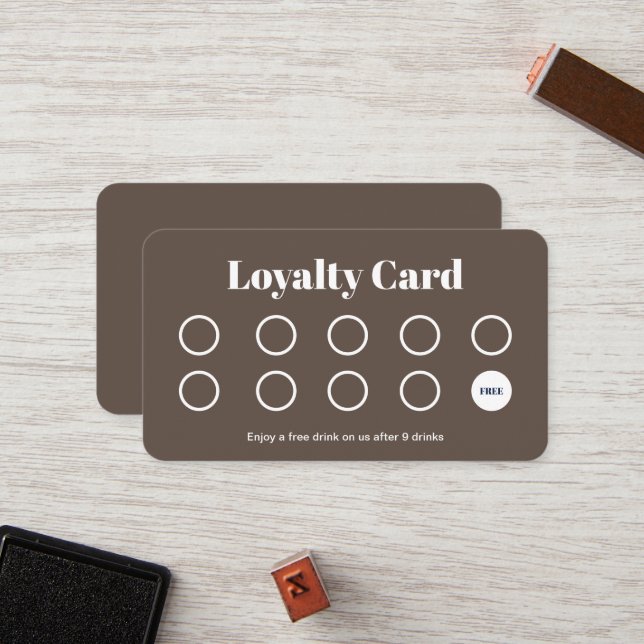 Custom Loyalty Card - Simple Brown and White (Front/Back In Situ)