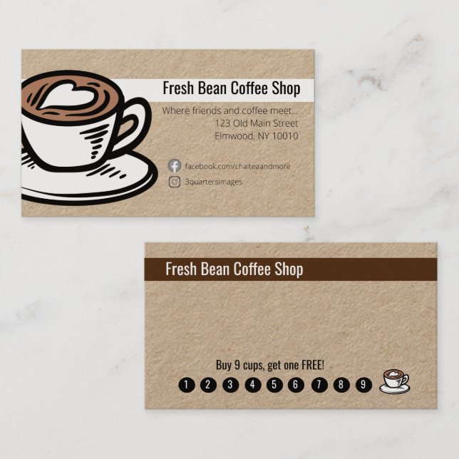 Custom Loyalty Coffee Shop Business Card (Front/Back)