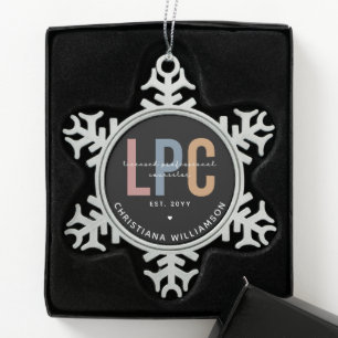 Custom LPC Licensed Professional Counsellor Gift Snowflake Pewter Christmas Ornament