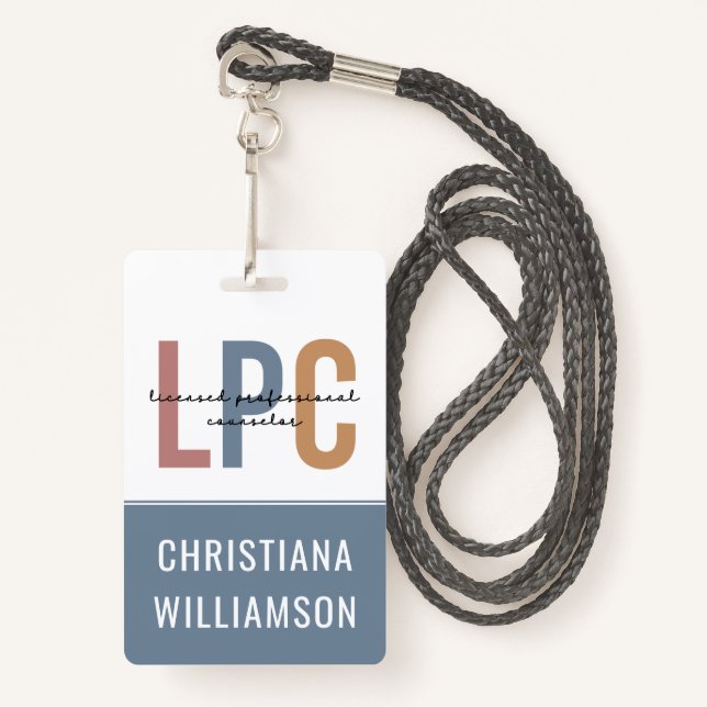 Custom LPC Licensed Professional Counsellor ID Badge (Front with Lanyard)