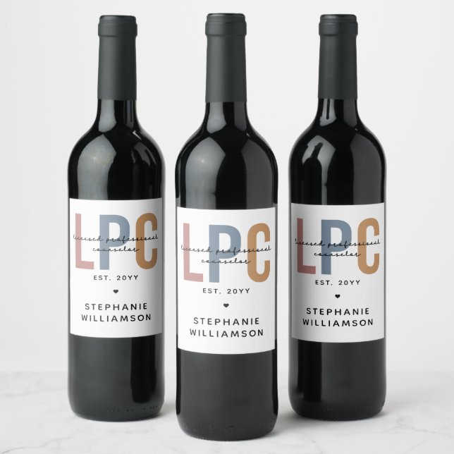 Custom LPC Licensed Professional Counsellor Wine Label (Bottles)