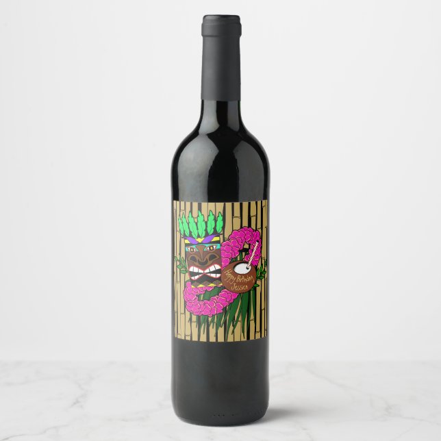 Custom Luau Birthday Party Theme Wine Label (Front)