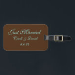 Custom Luggage Tag<br><div class="desc">Custom luggage tag is shown in a brown and light blue colour with Just Married text. 
Customise this tag and change names and date to yours.</div>