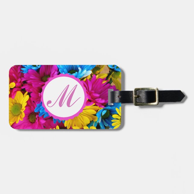 Custom Luggage Tag daisy colourful flower Monogram (Front Horizontal)