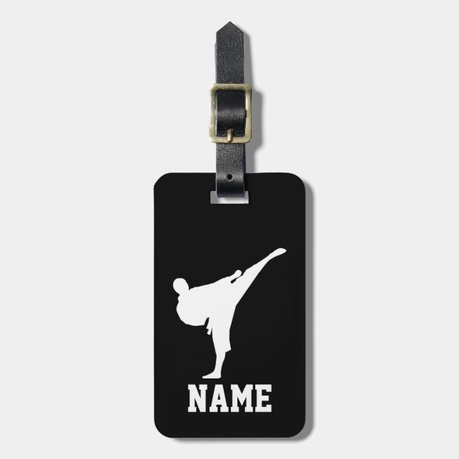 Custom luggage tag with martial arts karate kick (Front Vertical)