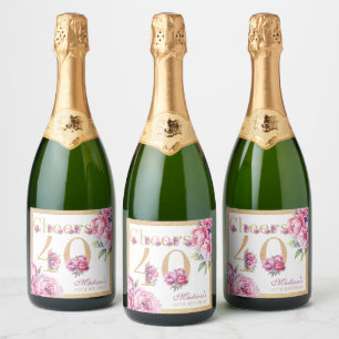 Custom Luxury 40th Birthday Pink Gold Glitter Sparkling Wine Label