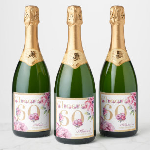 Custom Luxury 60th Birthday Pink Gold Glitter Sparkling Wine Label