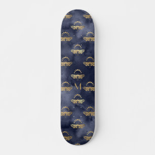 Custom Luxury Gold Bee Navy Night Celestial Skateboard