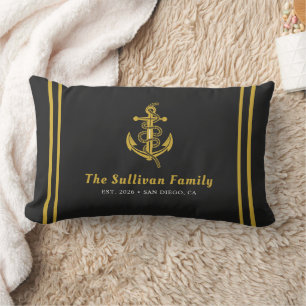 Custom Luxury Gold Charcoal Black Yacht Captain Lumbar Cushion