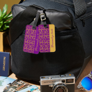 Custom Luxury Gold Floral Damask on Royal Purple Luggage Tag