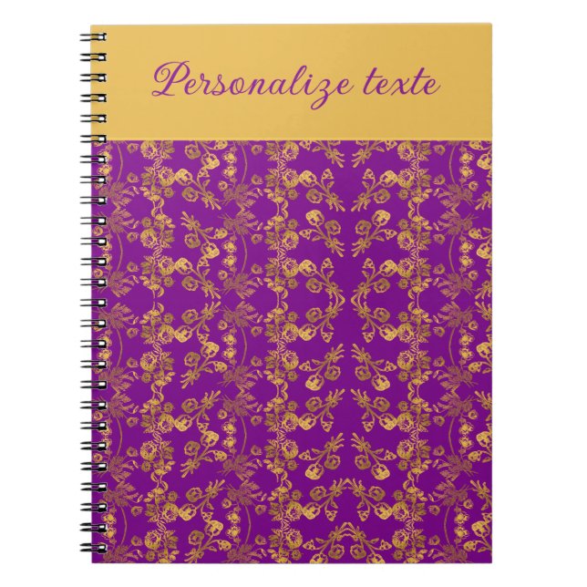 Custom Luxury Gold Floral Damask on Royal Purple Notebook (Front)