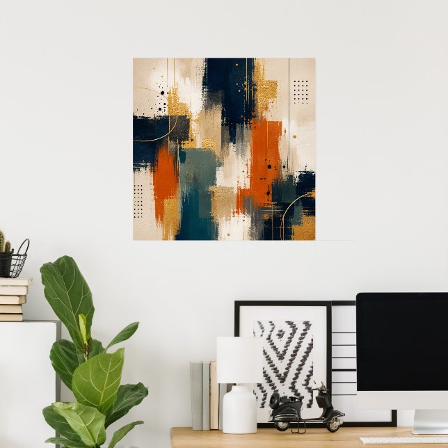 Custom Luxury Gold Navy Abstract Modern Art Poster (Home Office)